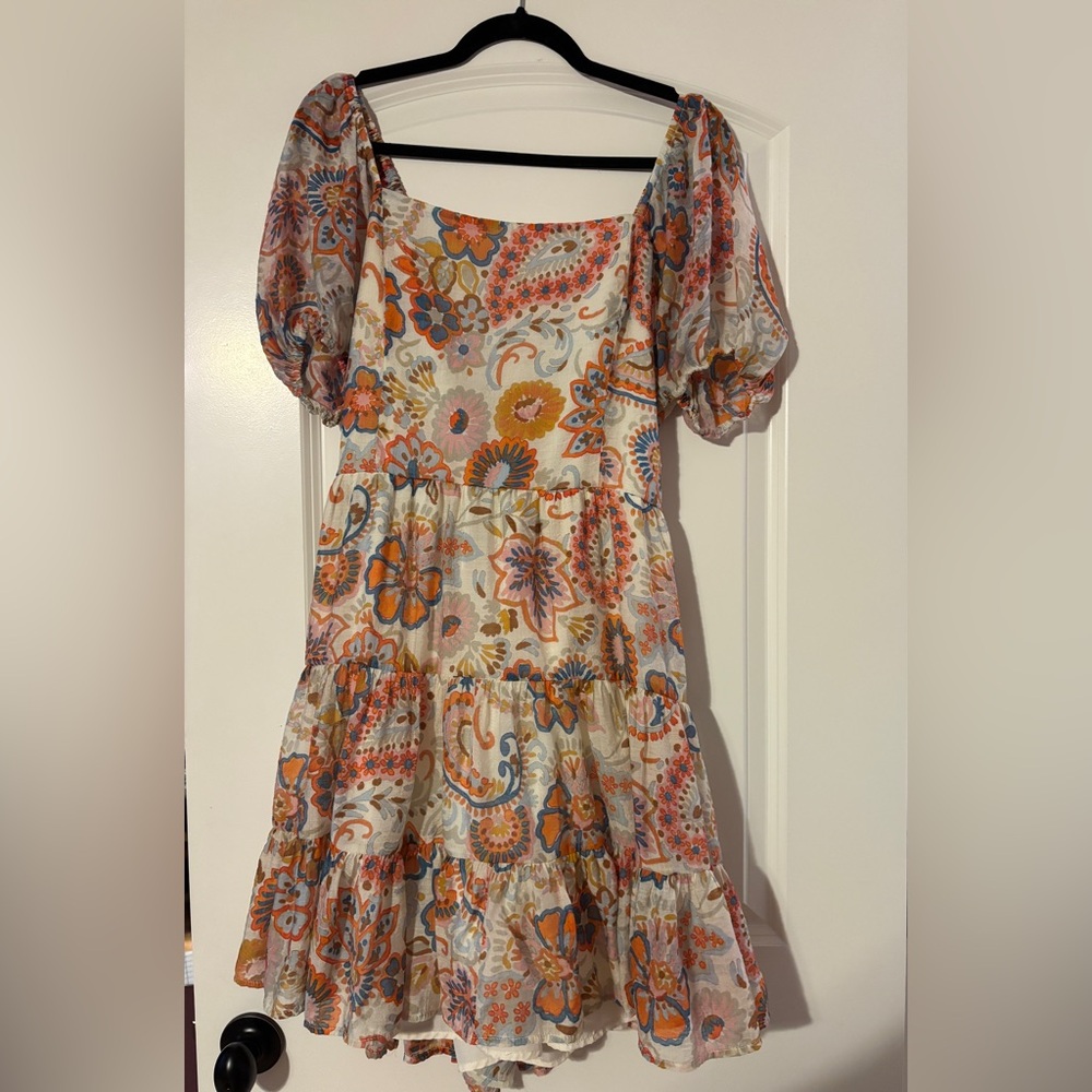 1. State Floral Mini Dress - Orange and Blue